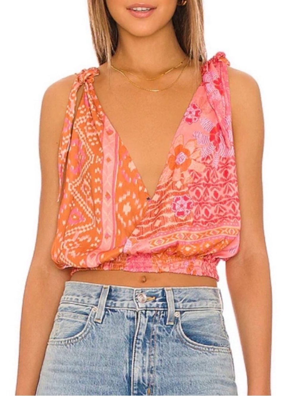 Free People Tied To You Tank Lemonade Combo Pink Orange Small